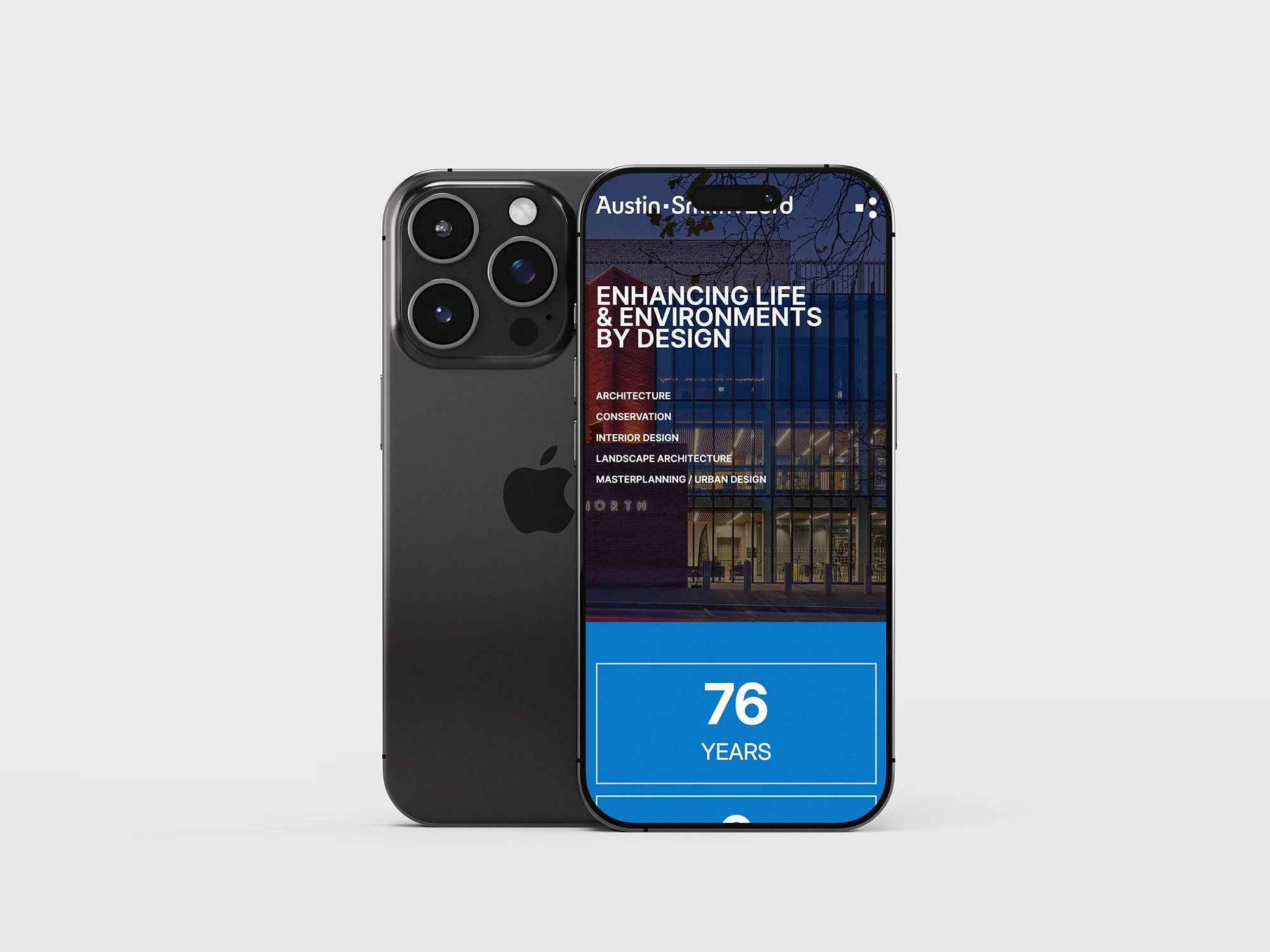 IPhone displaying e-blueprint project on sustainable architecture and urban design.